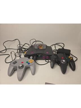 Nintendo 64 Console Black & Purple W/ 2 Controllers & Super Mario 64 Tested